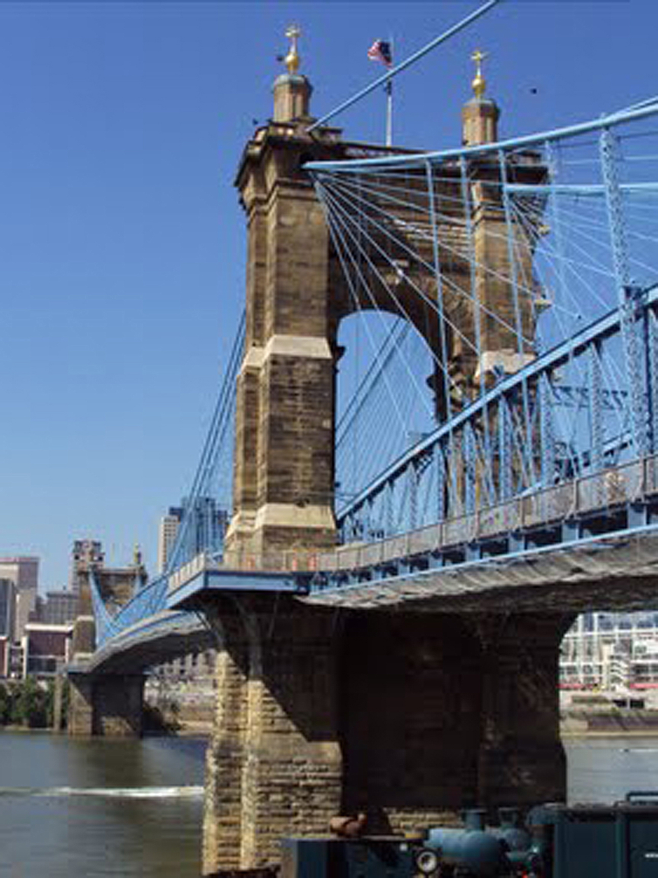 Roebling Suspension Bridge connecting Covington, KY to Cincinnati, OH